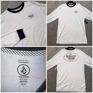Volcom Stone Long Sleeve T-Shirt Mens Basic Fit Graphic Ringer White XL NEW